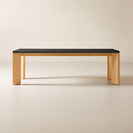 Sydney 95'' Rectangular Black Marble Dining Table with White Oak Legs