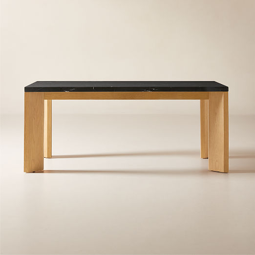 Sydney 72'' Rectangular Black Marble Dining Table with White Oak Legs