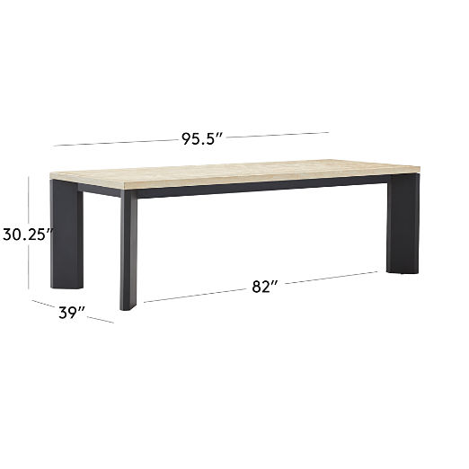 Sydney Rectangular Travertine Dining Table with Black Steel Legs 95.5''