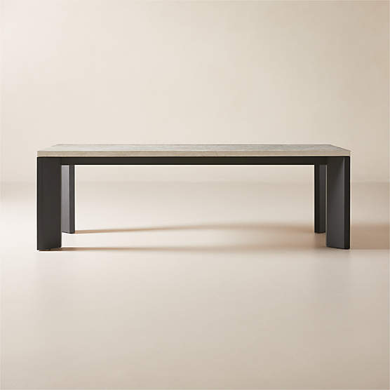 Sydney 95'' Rectangular Travertine Dining Table with Black Steel Legs