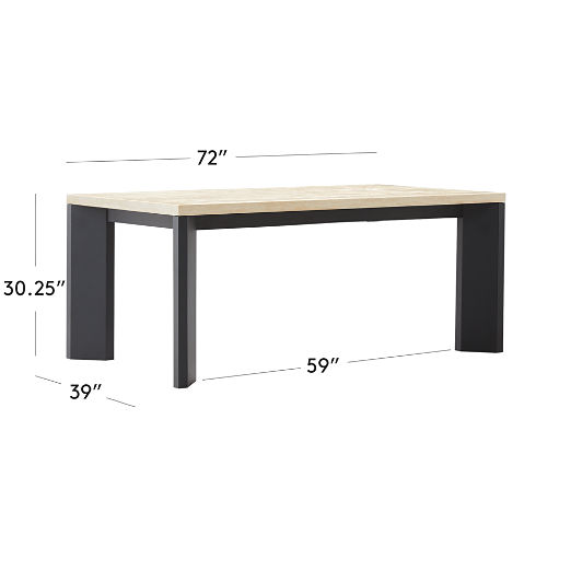 Sydney Rectangular Travertine Dining Table with Black Steel Legs 72''