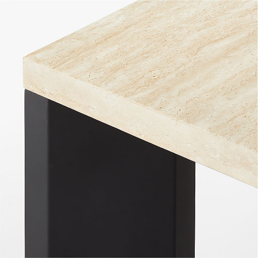 Sydney 72'" Rectangular Travertine Dining Table with Black Steel Legs