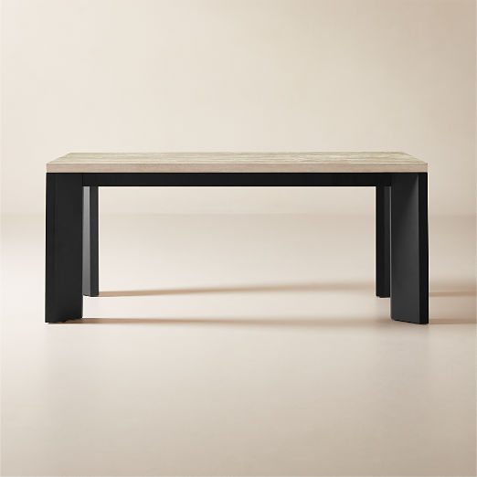 Sydney 72'" Rectangular Travertine Dining Table with Black Steel Legs