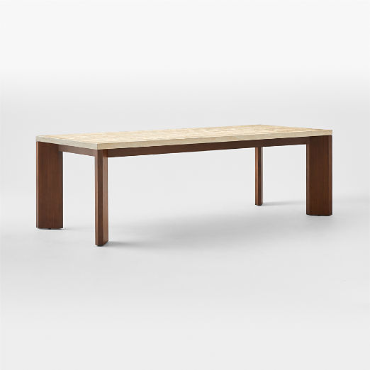 Sydney 95" Rectangular Travertine Dining Table with Walnut Legs