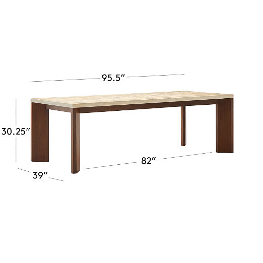 Sydney 95" Rectangular Travertine Dining Table with Walnut Legs