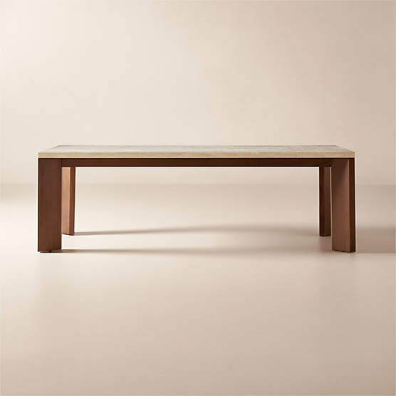 Sydney Rectangular Travetine Dining Table with White Oak Legs 95.5