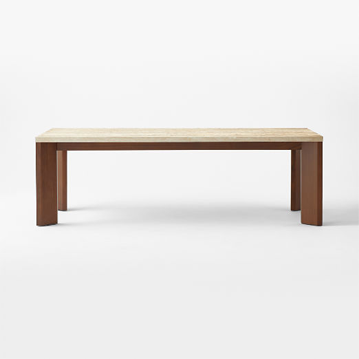 Sydney 95" Rectangular Travertine Dining Table with Walnut Legs