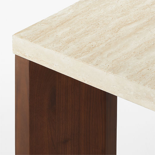 Sydney 72'' Rectangular Travertine Dining Table with Walnut Legs