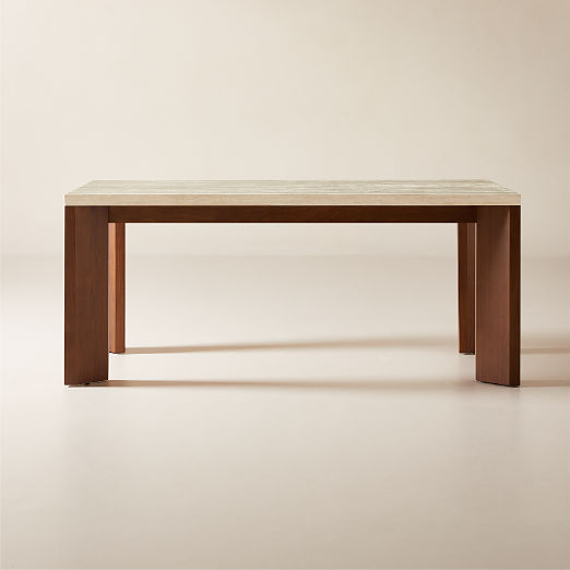 Sydney 72'' Rectangular Travetine Dining Table with Walnut Legs