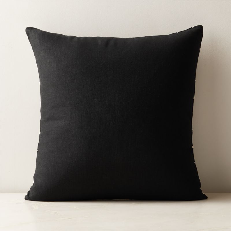 Symi Black and Warm White Embroidered Linen Throw Pillow Cover 20" - image 2 of 6