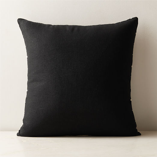 Symi Black and Warm White Embroidered Linen Throw Pillow 20"