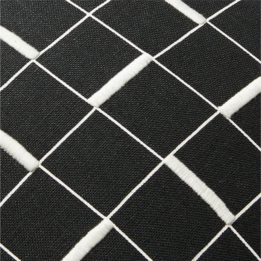 Symi Black and Warm White Embroidered Linen Throw Pillow Cover 20"x20"