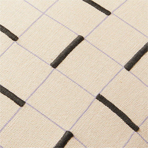 Symi Brown and Smoked Lavender Embroidered Linen Throw Pillow Cover 20"x20"