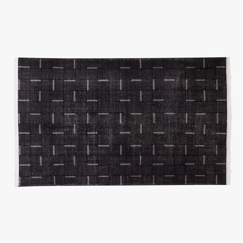 Symi Hand-Knotted Charcoal Grey Geometric New Zealand Wool Area Rug 5'x8' - image 0 of 4