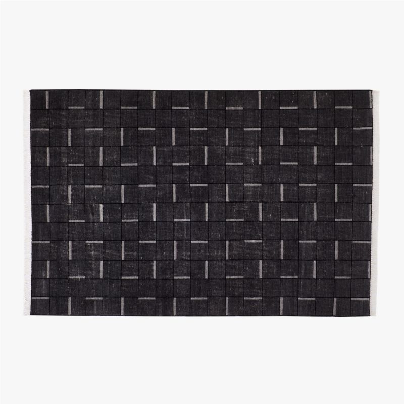 Symi Hand-Knotted Charcoal Grey Geometric New Zealand Wool Area Rug 6'x9' - image 0 of 4