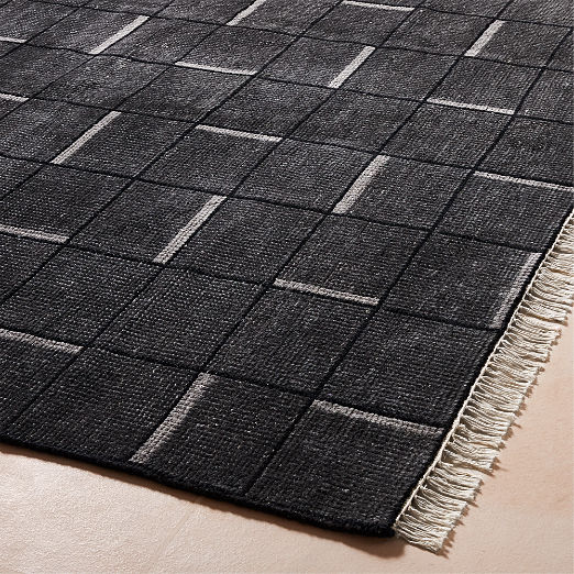 Symi Charcoal Grey Geometric Hand-Knotted New Zealand Wool Area Rug