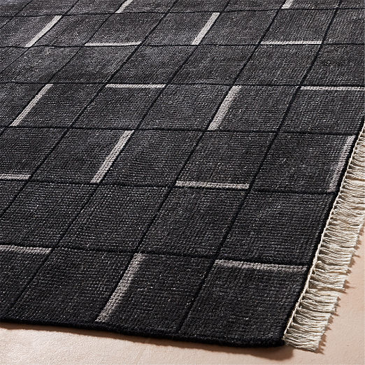 Symi Hand-Knotted Charcoal Grey Geometric New Zealand Wool Area Rug 5'x8'