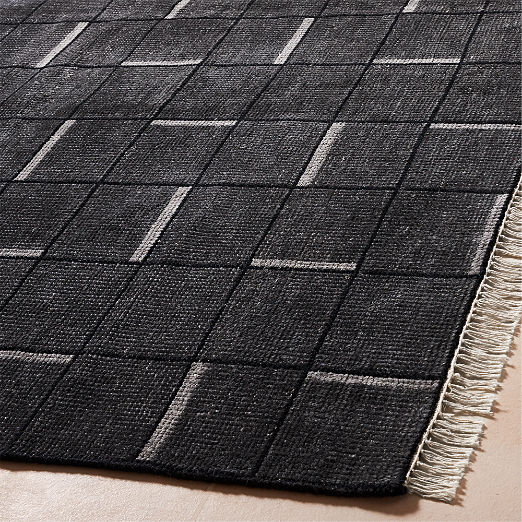 Symi Hand-Knotted Charcoal Grey Geometric New Zealand Wool Area Rug 5'x8'