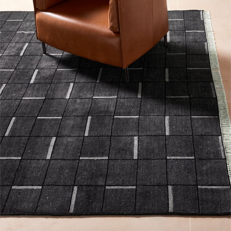 Symi Hand-Knotted Charcoal Grey Geometric New Zealand Wool Area Rug 5'x8' - image 1 of 4