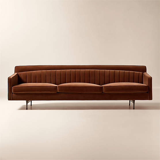 Symmetric 103" Tufted Russet Velvet Sofa By Paul McCobb