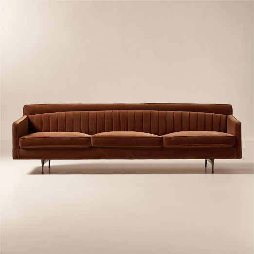 Symmetric 103" Tufted Russet Velvet Sofa By Paul McCobb