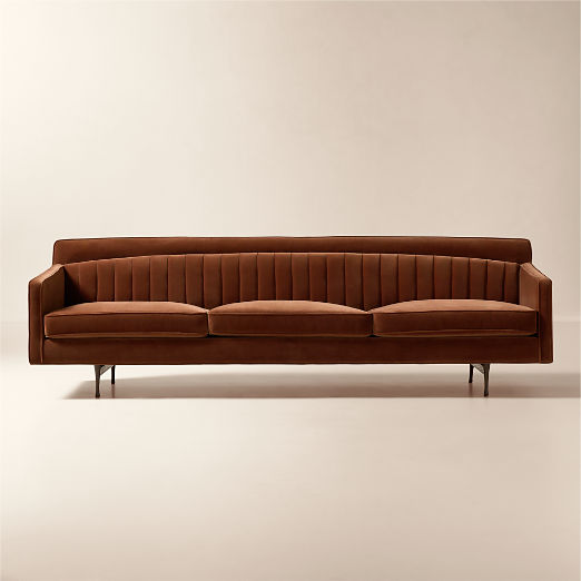Symmetric 103" Tufted Russet Velvet Sofa By Paul McCobb