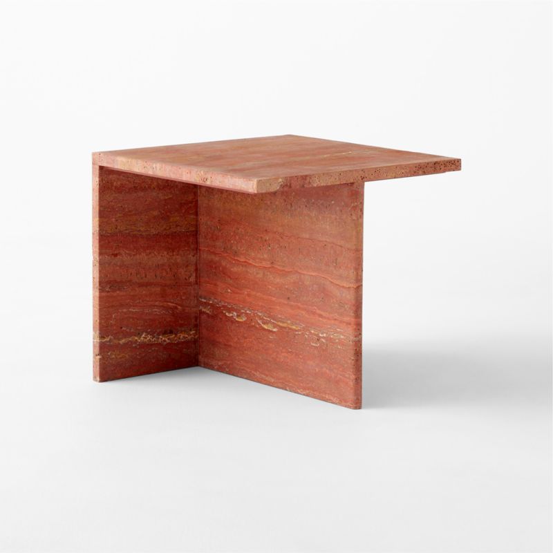 T Red Travertine Side Table Short - image 5 of 11