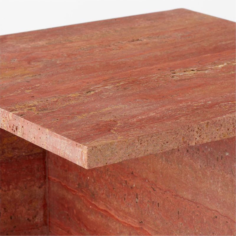 T Red Travertine Side Table Short - image 6 of 11