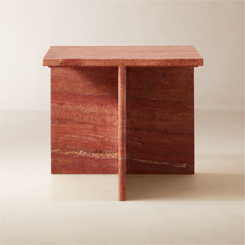 T Red Travertine Side Table Short - image 0 of 11