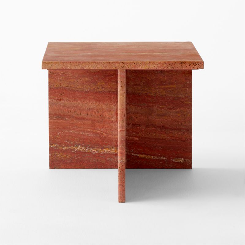 T Red Travertine Side Table Short - image 4 of 11