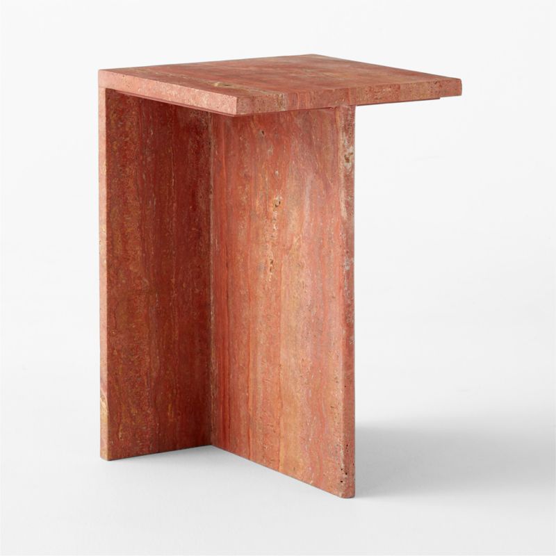 T Red Travertine Side Table Tall - image 5 of 12