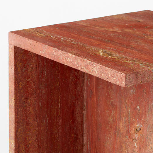 T Red Tall Travertine Side Table