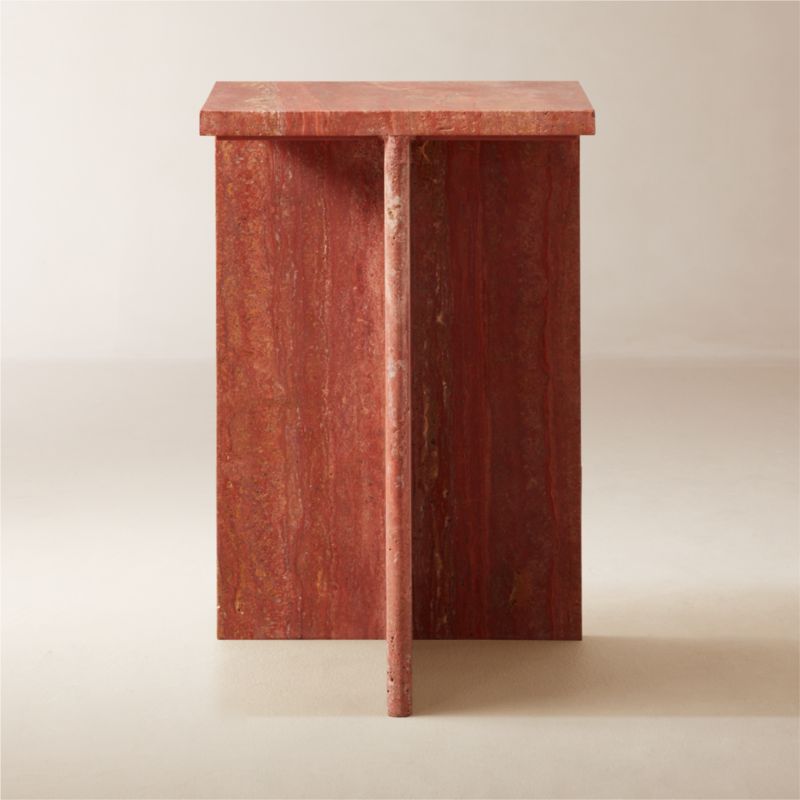 T Red Travertine Side Table Tall - image 0 of 12