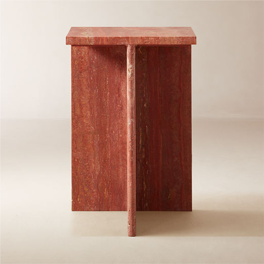 T Red Travertine Side Table Tall