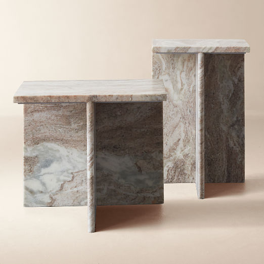 T Marble 2-Piece Marble Side Table Set
