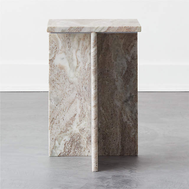 T Tall Marble Side Table + Reviews | Cb2