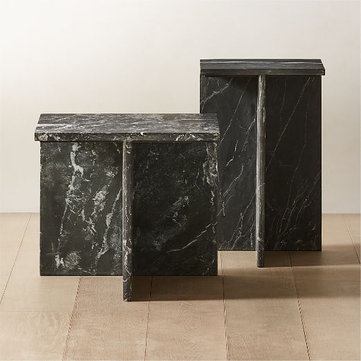 T Marble 2-Piece Black Marble Side Table Set