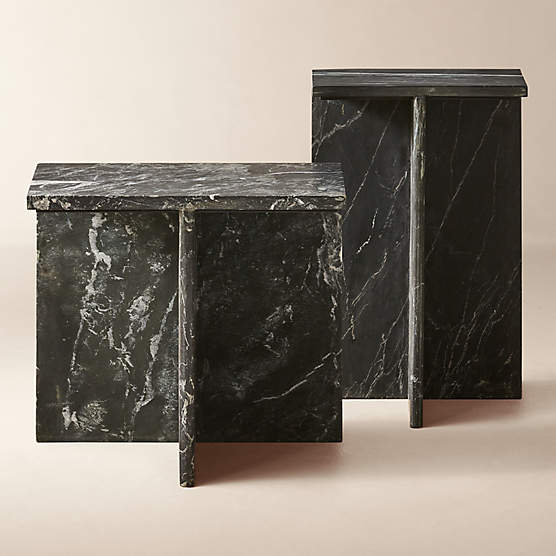 T Marble 2-Piece Black Marble Side Table Set