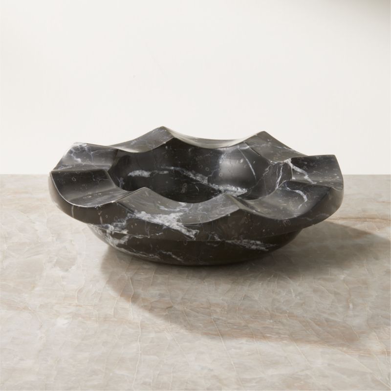 View Tabi Black Scalloped Marble Decorative Bowl details