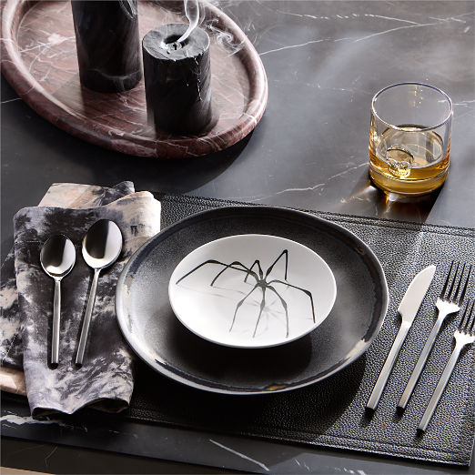 Huntsman White with Black Spider Appetizer Plates Set of 4