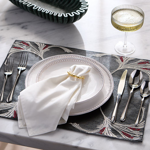 Saphra Black and Red Leather Embroidered Rectangle Placemat