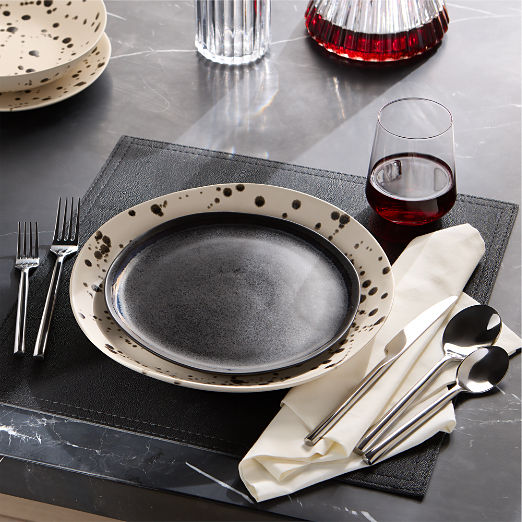 Hyacinth Black Dinner Plate with Reactive Glaze