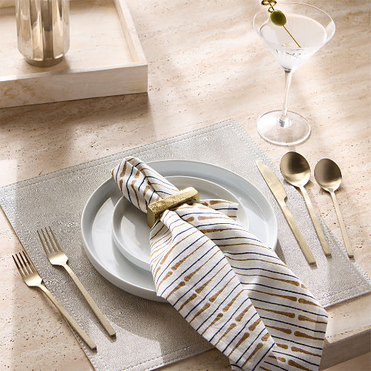 Andre Warm White and Smoked Amber Block Print Cloth Napkin