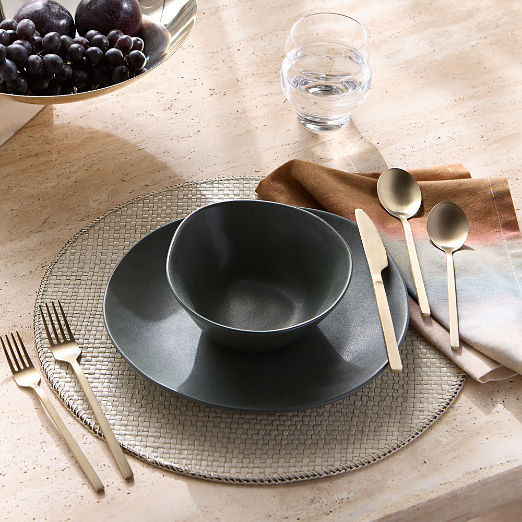 Selene 4-Piece Green Stoneware Dinnerware Set with Pasta Bowl