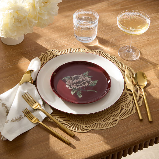 Contact Winter Peony Red Ceramic Salad Plates Set of 6