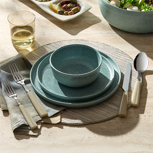 Drift 4-Piece Light Teal Dinnerware Set with Reactive Glaze