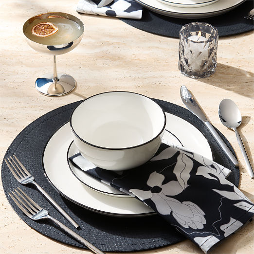 Contact 4-Piece White Ceramic Black Rim Dinnerware Set