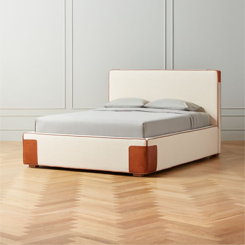 Tailor Ivory Linen and Leather Queen Bed - image 2 of 9