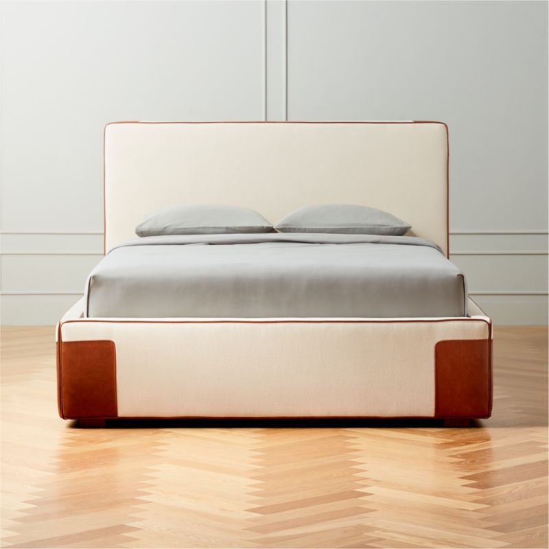 Tailor Ivory Linen and Leather Queen Bed - image 0 of 9