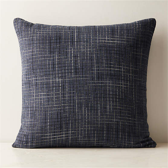 Tal Navy Blue Linen Throw Pillow with Feather-Down Insert 23"